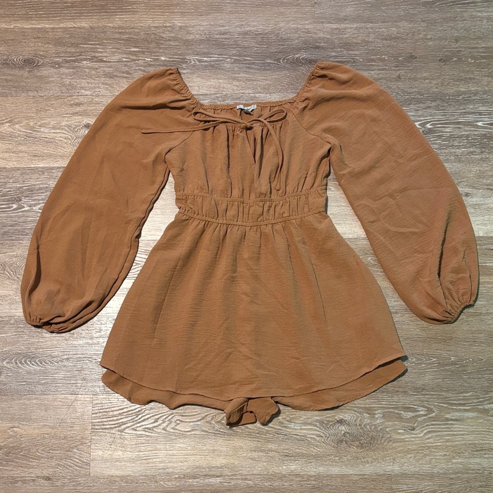 Rust Brown Long Smocked Waist Romper
